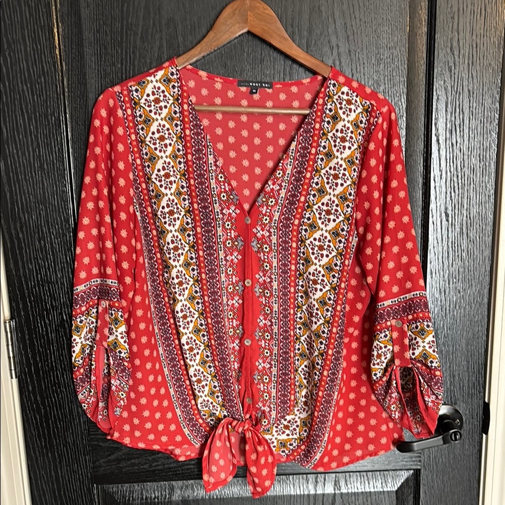 Red Bohemian Print Women's Top